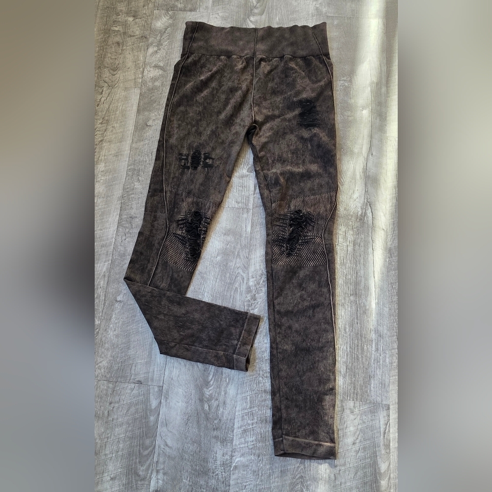 Distressed Brown And Black Leggings